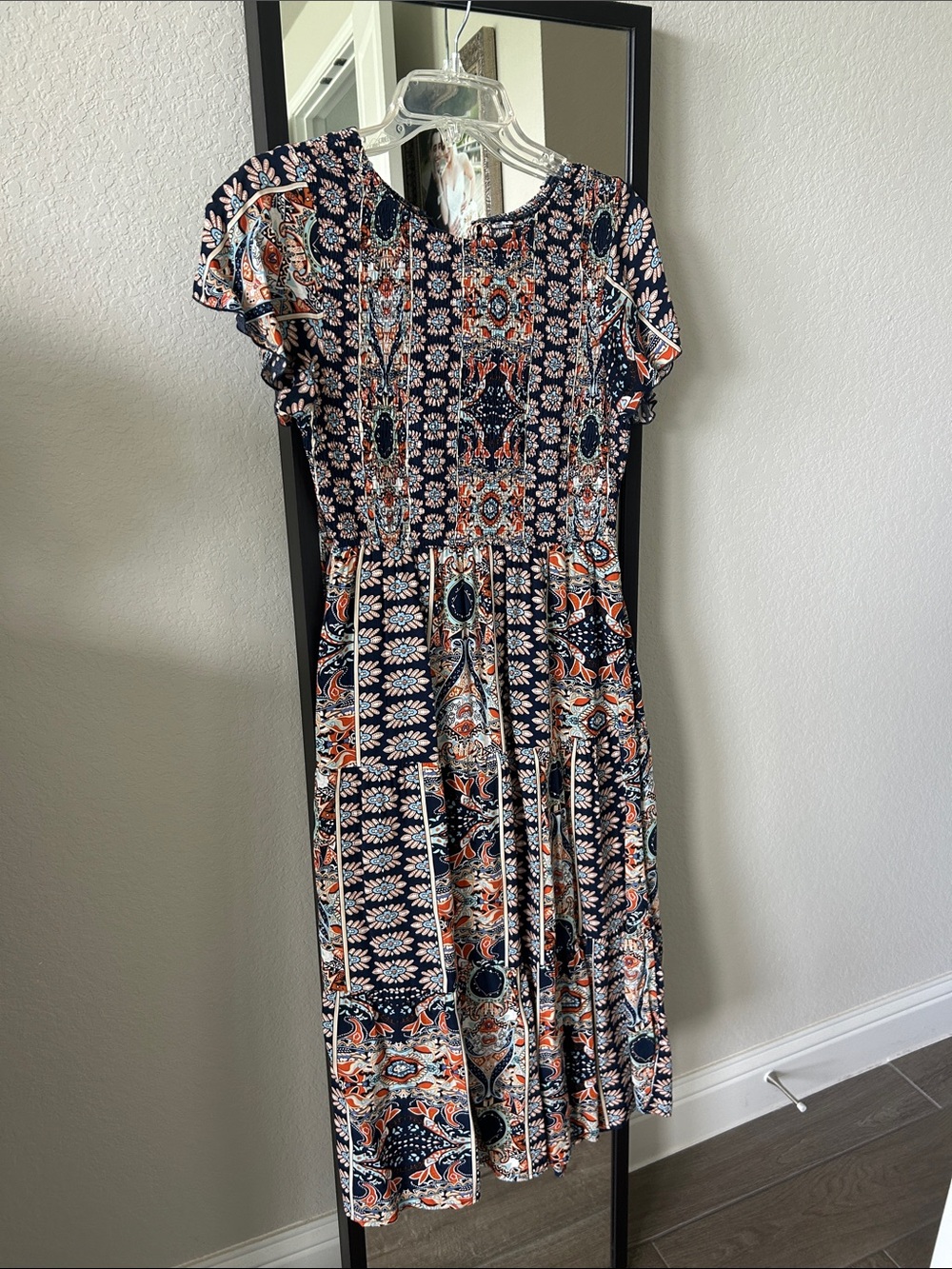 Bohemian Navy Floral Patchwork Midi Dress - Unbranded - Picture 3 of 3